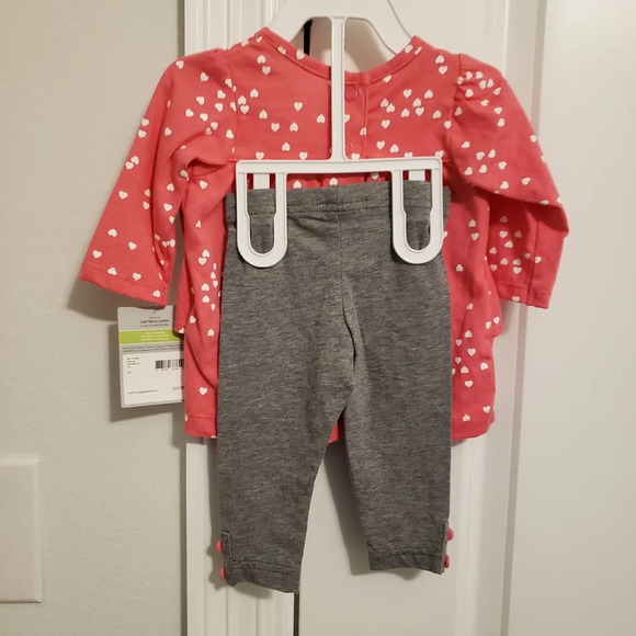 Carter's Pink Hedgehog and Hearts Ruffle Top and Pants set baby girl 3M - Picture 2 of 6